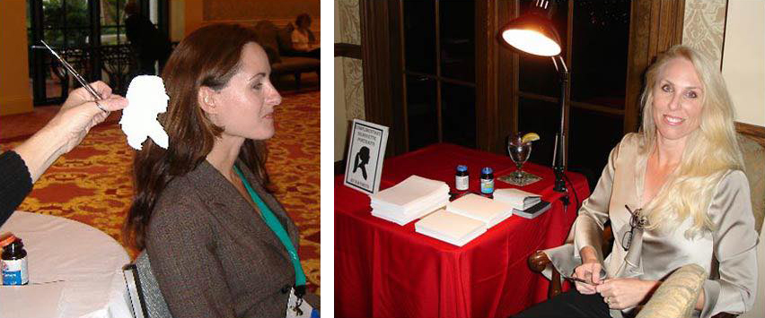 Kathryn Flocken cutting a silhouette at an event