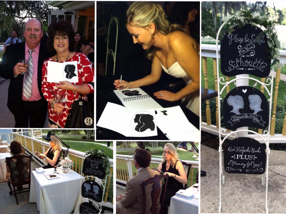 Kathryn Flocken cutting a bride's silhouette at a wedding